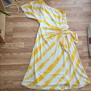 Yellow and White Ralph Lauren One-Shoulder Dress